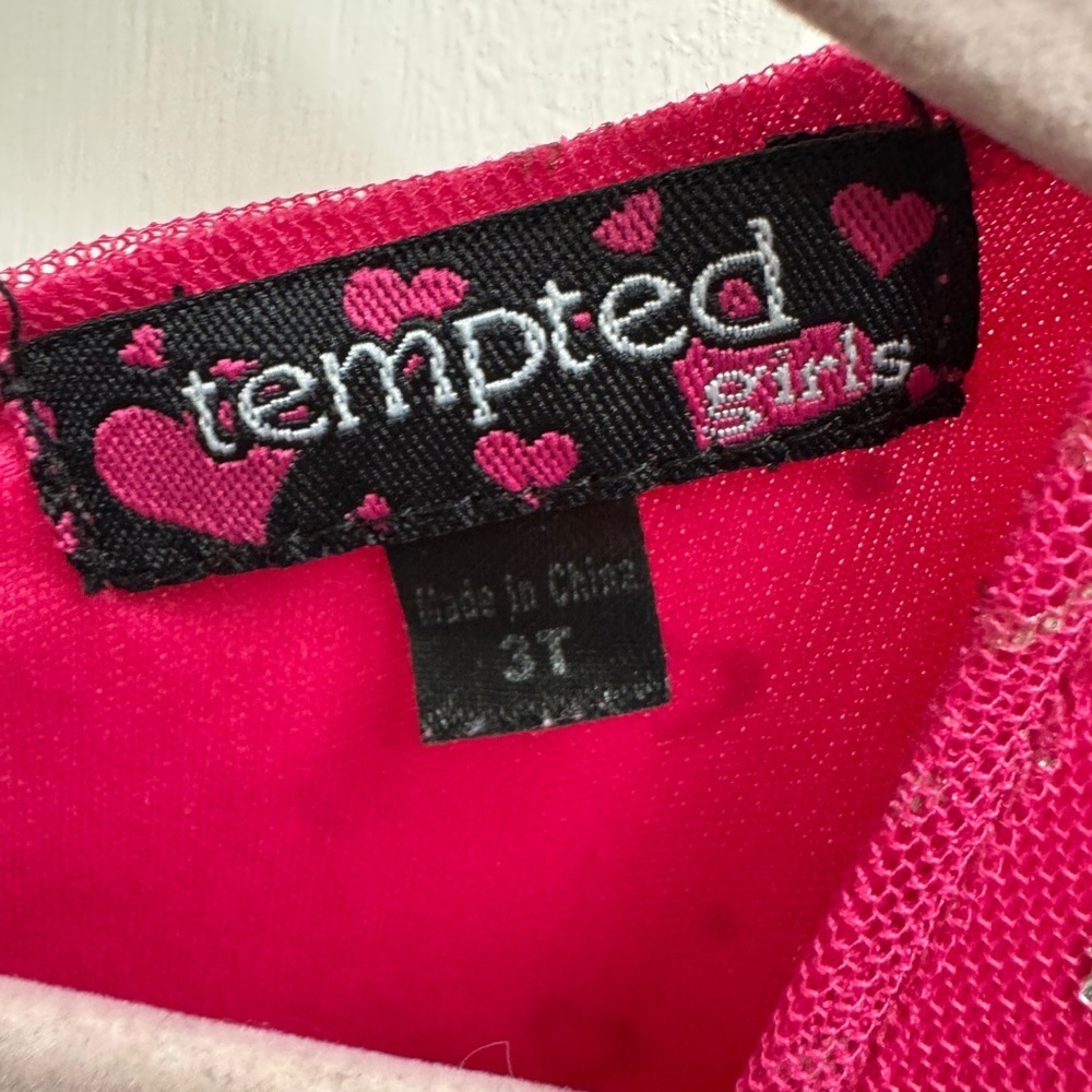 Tempted Girls 3T Pink Fit and Flare Heart Dress with Puff Sleeves - Picture 5 of 6